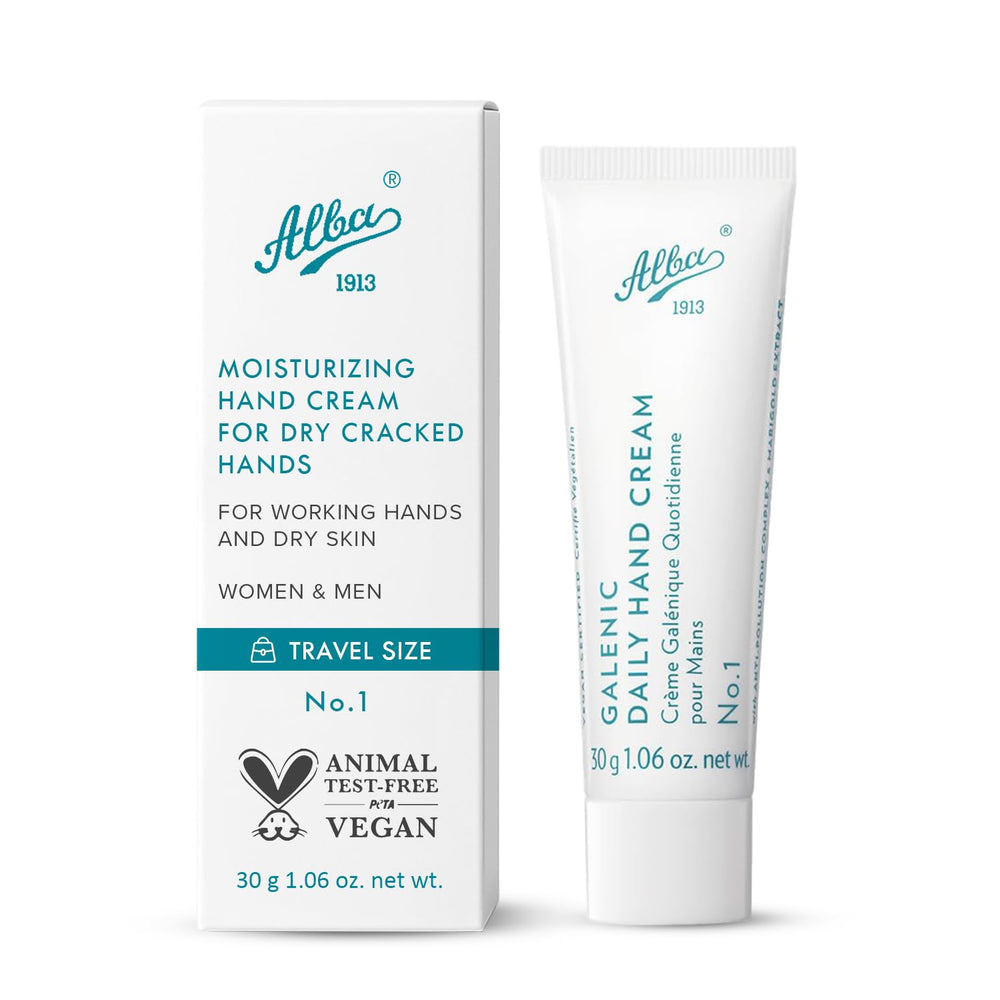 Alba 1913 Vegan Hand Cream compact travel packaging for on-the-go moisture