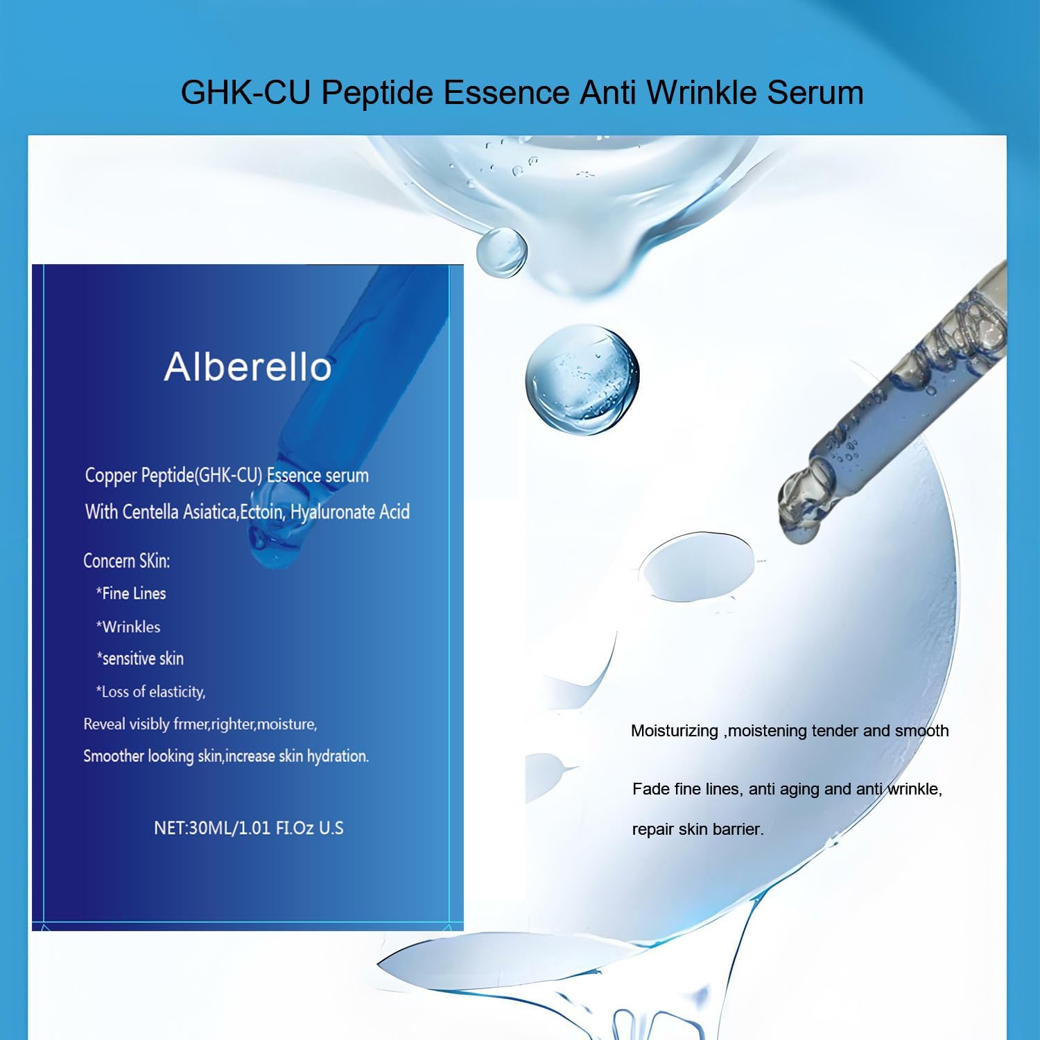 Alberello GHK-Cu serum absorption into skin for smoothness.