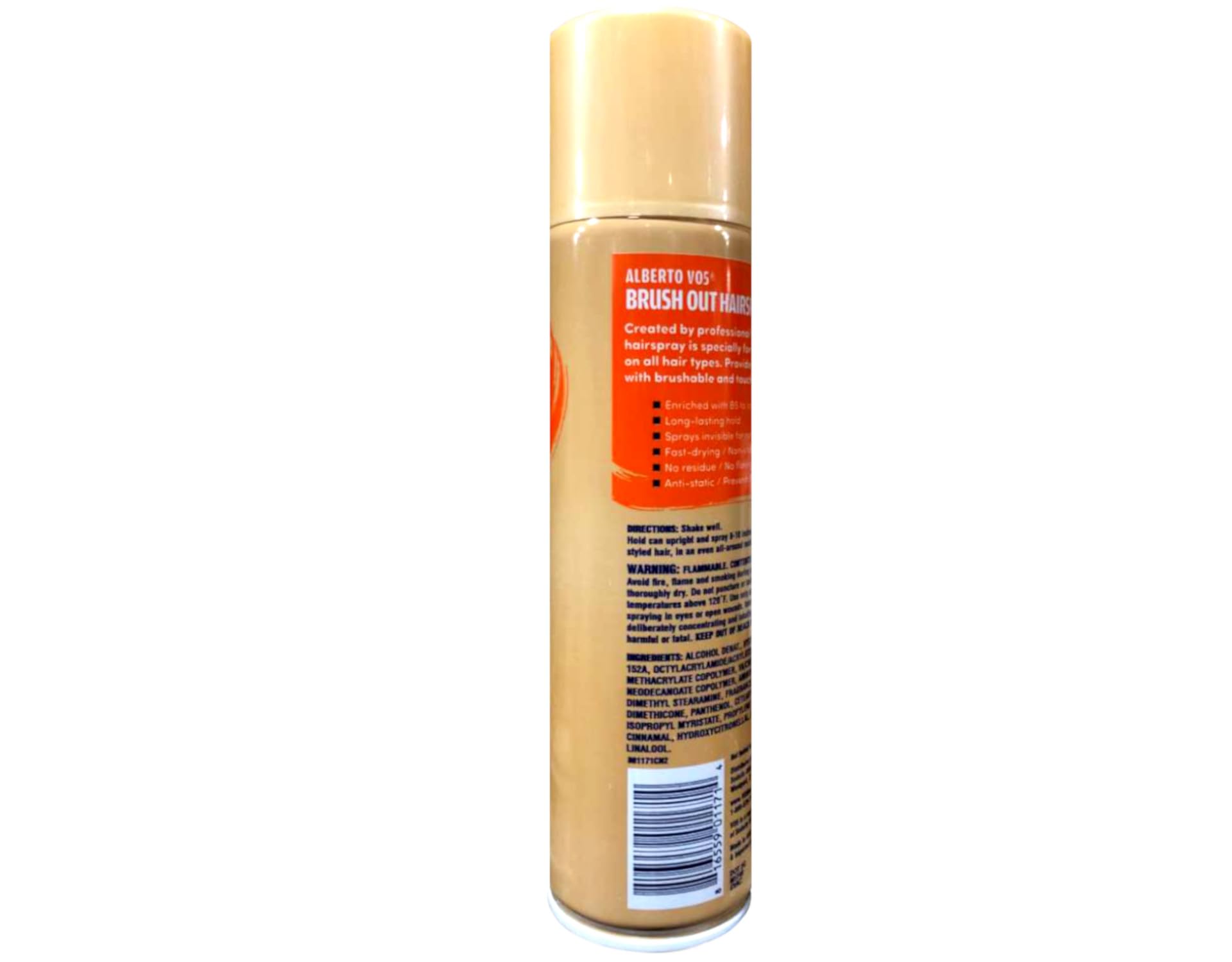 Alberto VO5 Brush Out Hairspray packaging box conveys value for all-day styling.
