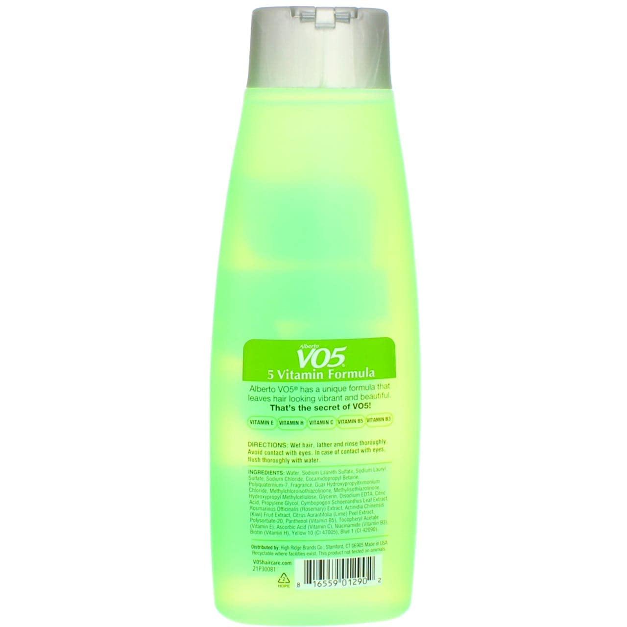 Alberto VO5 Kiwi Lime Squeeze label close-up highlighting brand and scent.