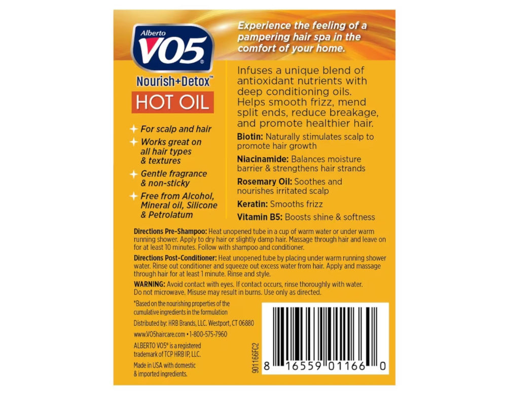 Lifestyle setup showing Alberto VO5 hot oil treatment for salon-like shine.