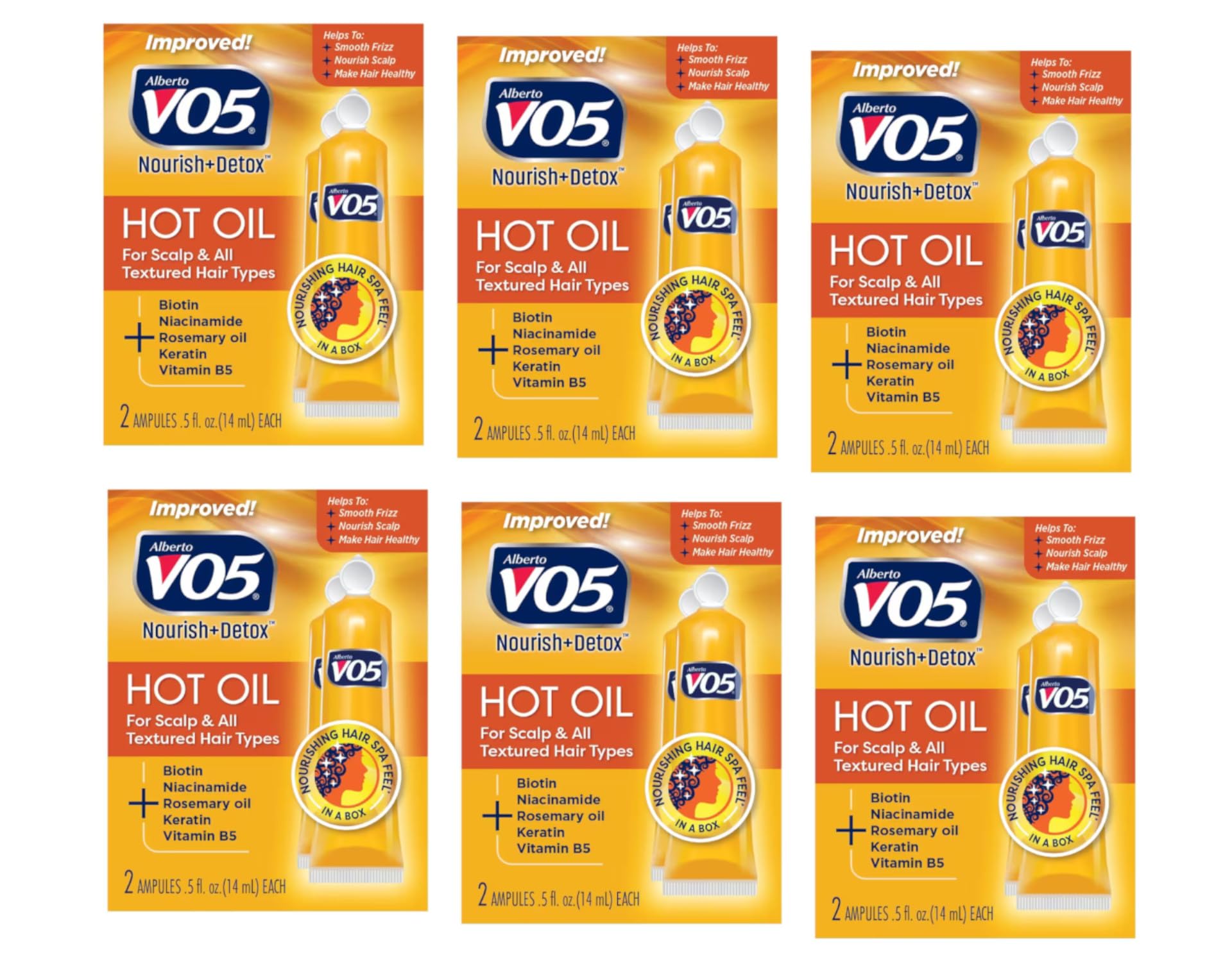 Alberto VO5 moisturizing hot oil tubes in hand for smooth, hydrated hair.