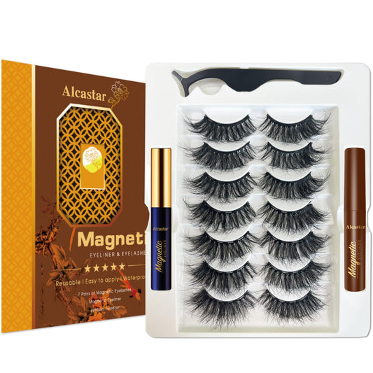 Alcastar+ magnetic eyelashes with eyeliner kit close-up showing easy magnetic hold.