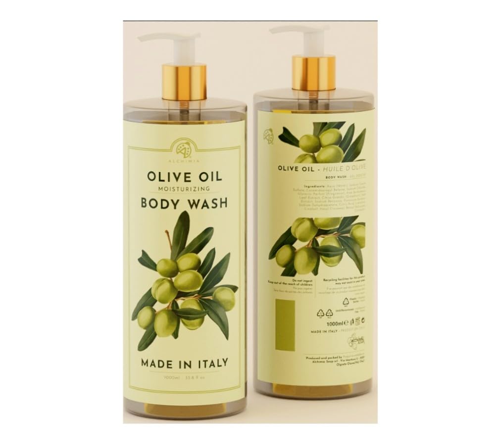 Alchimia Olive Oil Moisturizing Body Wash gel texture delivers gentle cleansing and lasting softness.