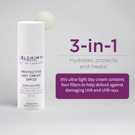 Alchimie Forever Protective Day Cream on the face showing quick morning application.