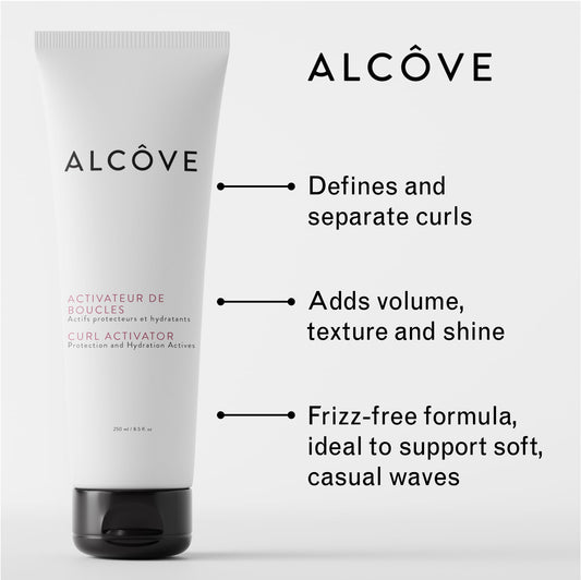 Alcove Curl Activator ingredients close-up featuring argan and pomegranate oils