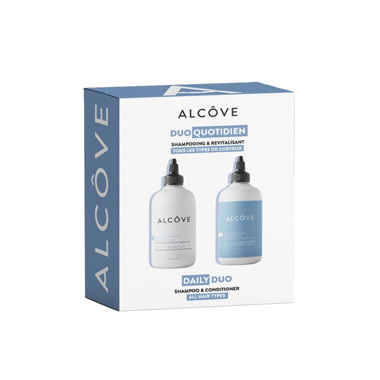 Alcôve Daily Shampoo bottle lather for clean, hydrated hair.