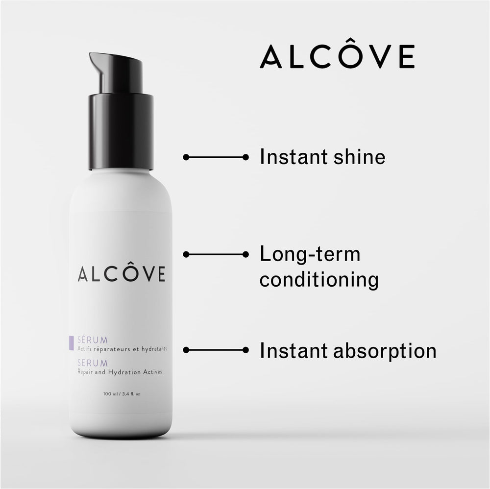 Alcove Serum delivers instant shine for thick, frizzy hair