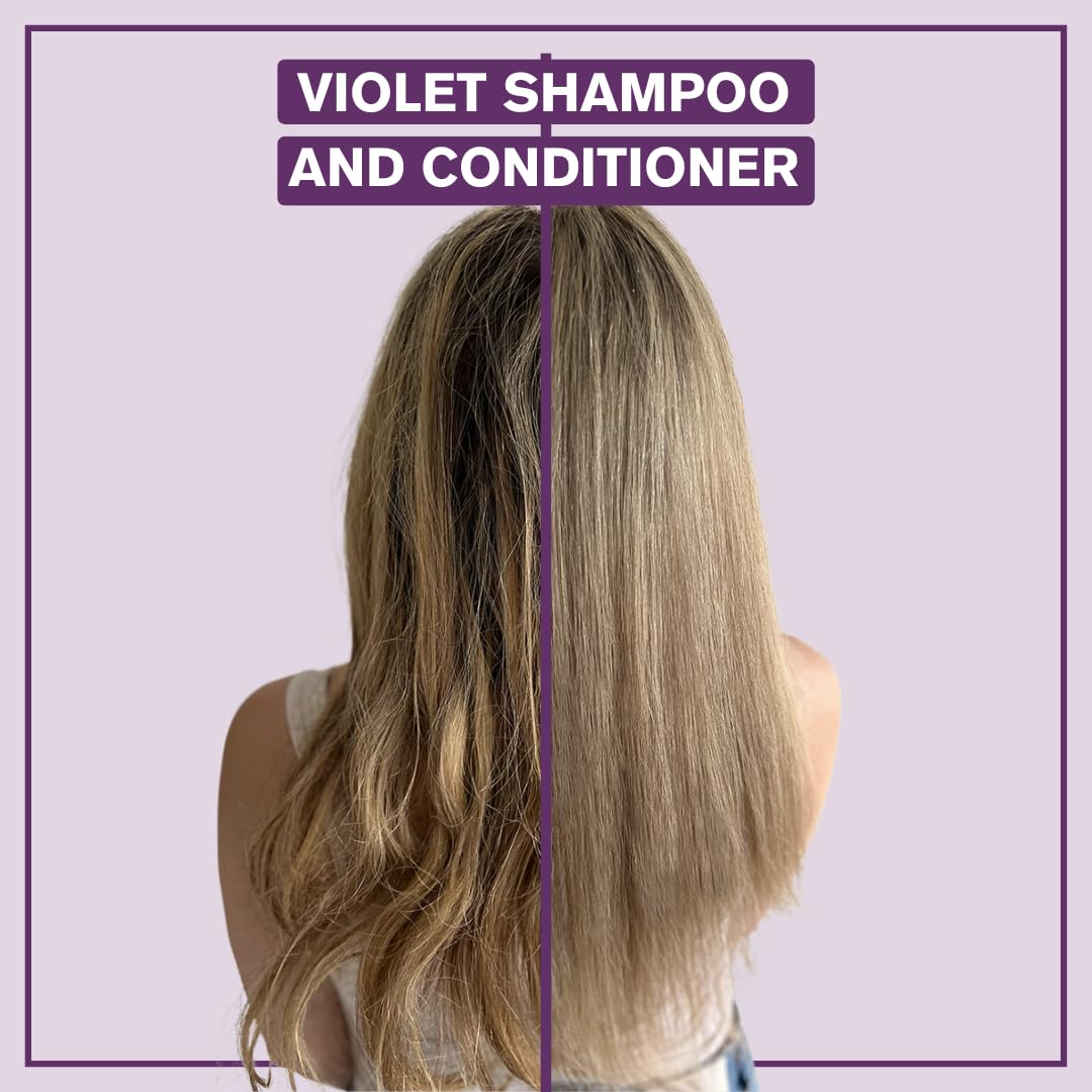 Alcove Violet Conditioner bottle pump smoothing hair while preserving color.