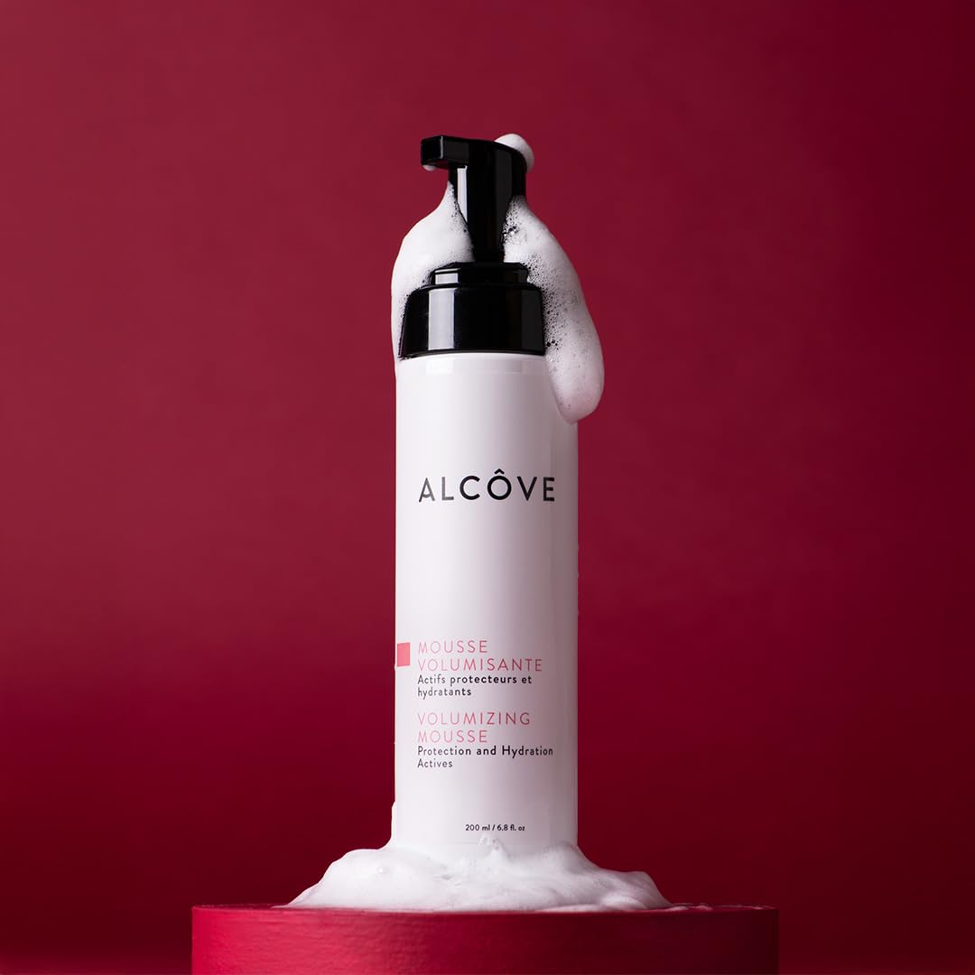 Alcôve Volumizing Mousse finished hair with shine and hydration.
