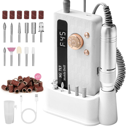 Aleanu electric nail file with LED screen base for organized professional nail prep.