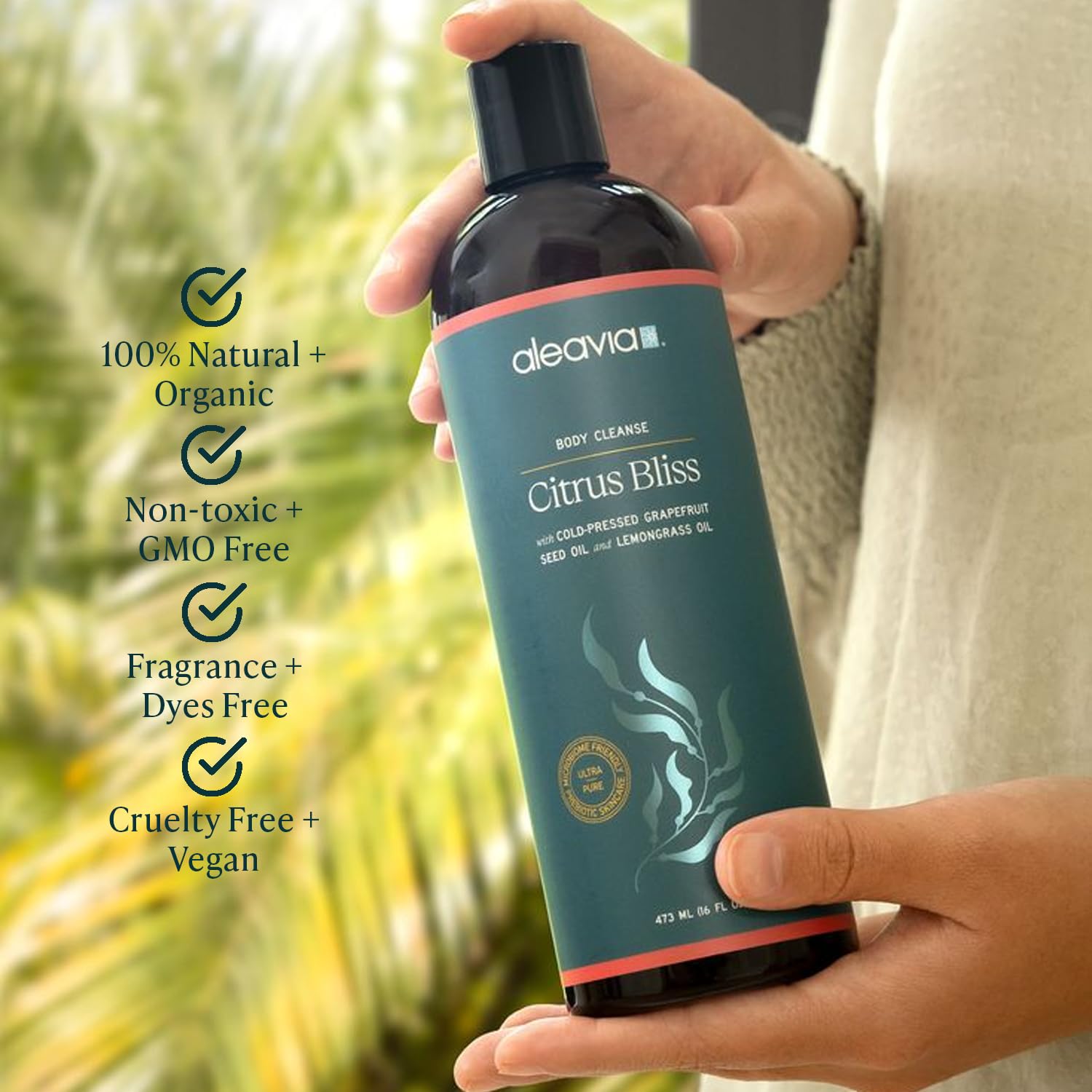 Aleavia Citrus Bliss foaming lather for gentle, refreshing cleansing