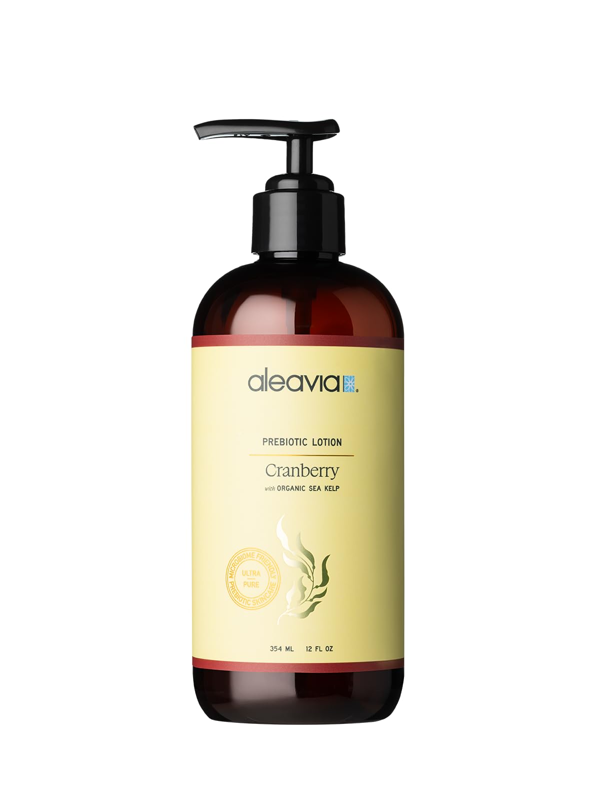 Aleavia Cranberry Prebiotic Body Lotion bottle pour showing creamy texture for daily hydration