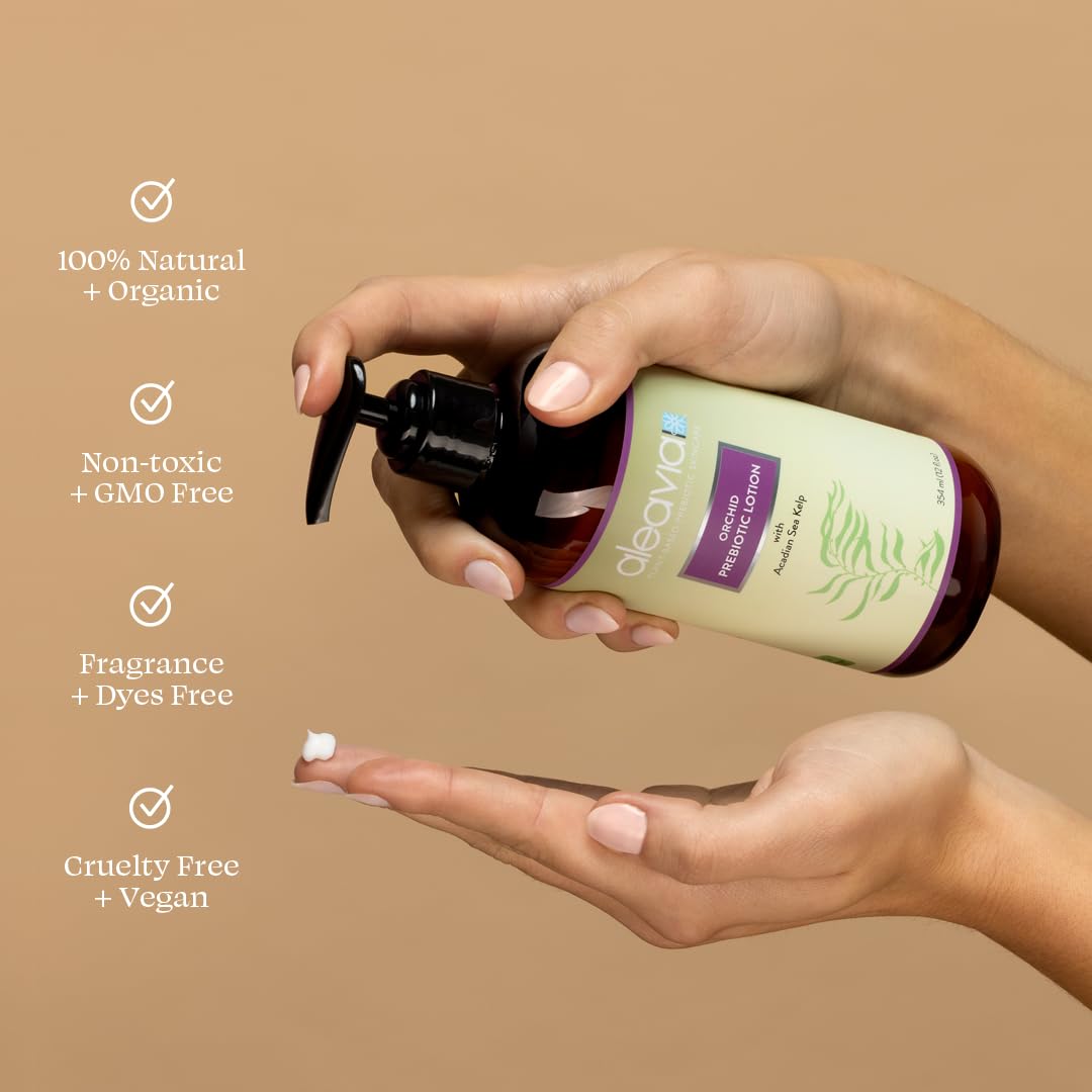 Close-up of ingredients in Aleavia Orchid Prebiotic Body Lotion