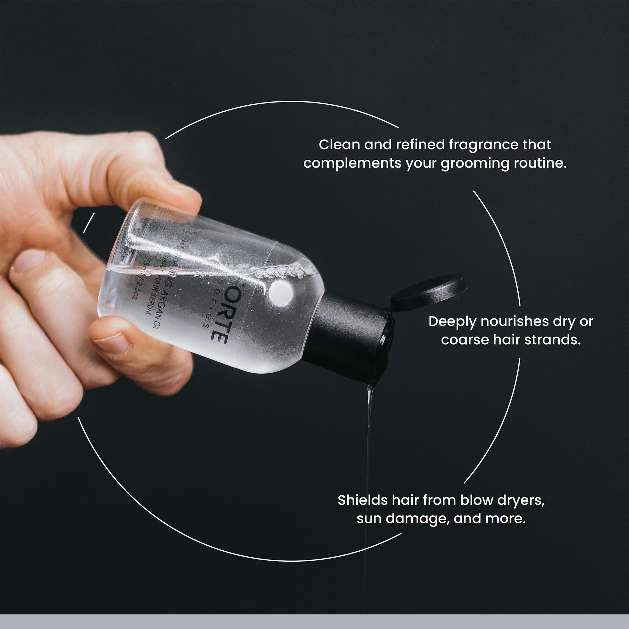 Alex Costa male model styling hair with lightweight serum for manageability