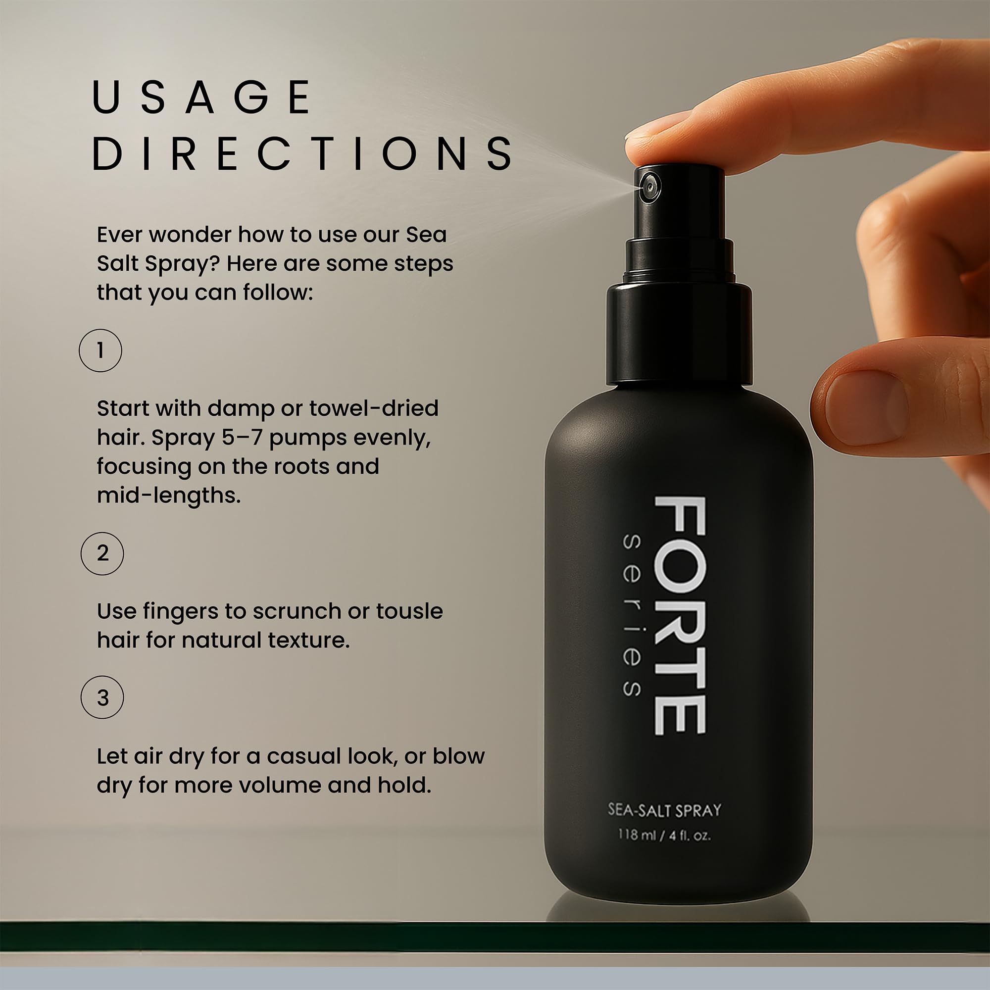 Alex Costa Sea-Salt Spray at roots boosts volume and grip for natural texture.