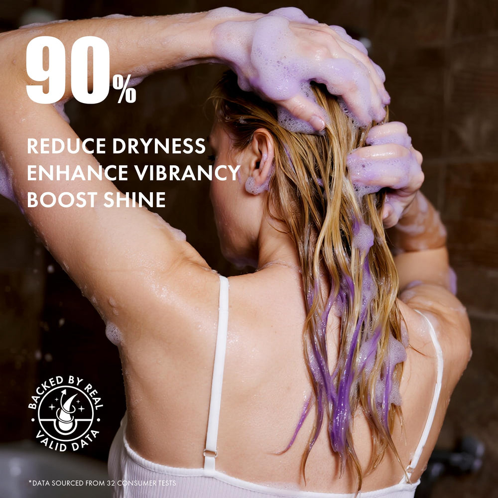 ALFHEIM Lavender+ Purple Shampoo demonstrates tinting to reduce brassiness