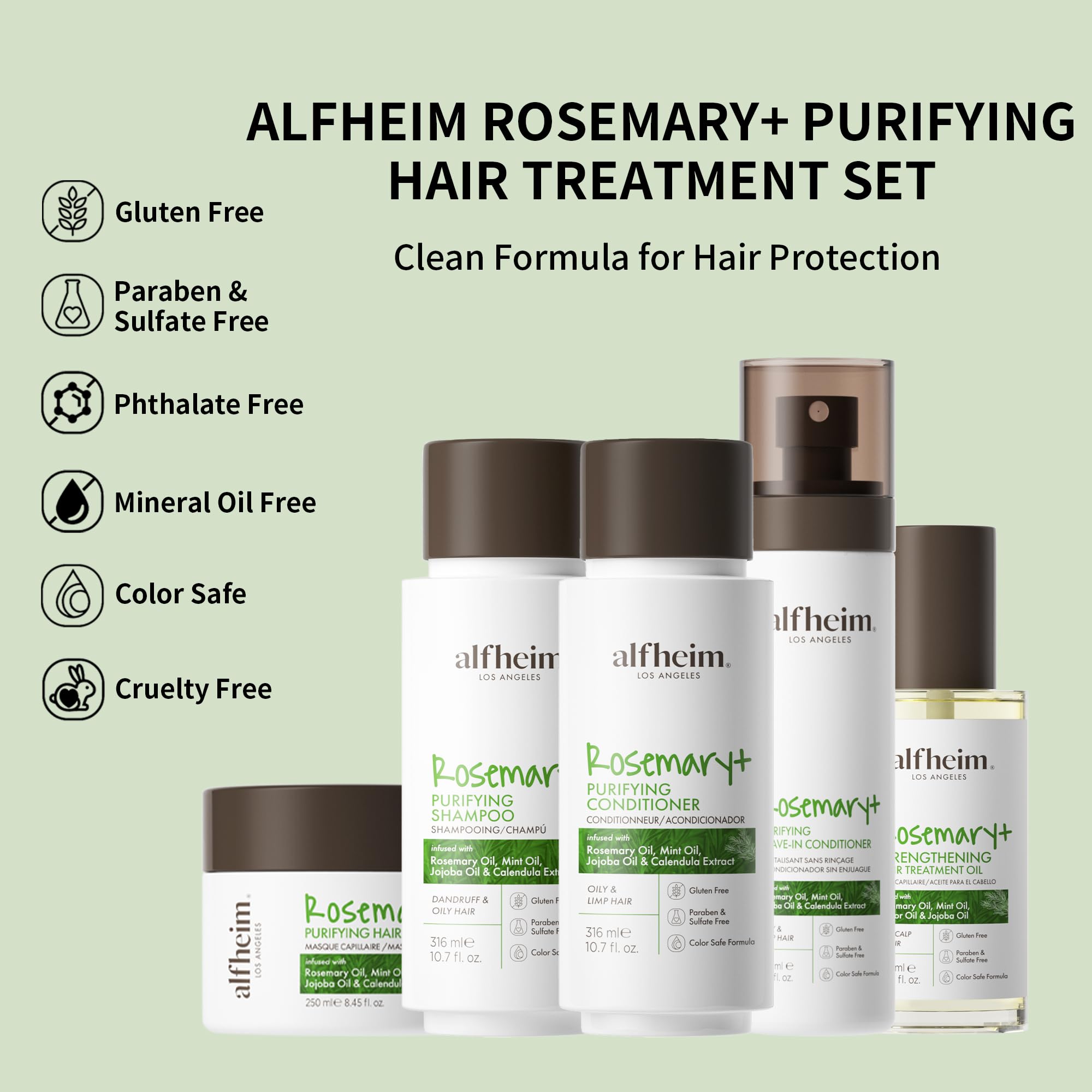 ALFHEIM Rosemary Oil close-up highlighting soothing aromatics for scalp care.