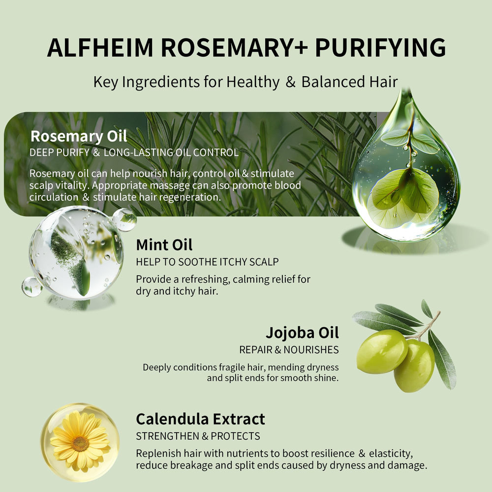 ALFHEIM Rosemary Purifying Conditioner tube smooths hair while maintaining moisture.