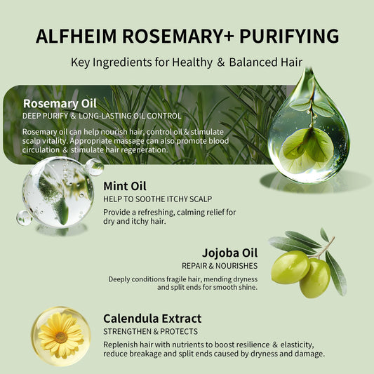 ALFHEIM Rosemary Purifying Conditioner tube smooths hair while maintaining moisture.