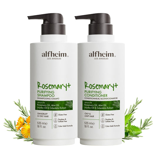 ALFHEIM Rosemary+ Purifying Shampoo bottle pour for refreshing scalp cleanse