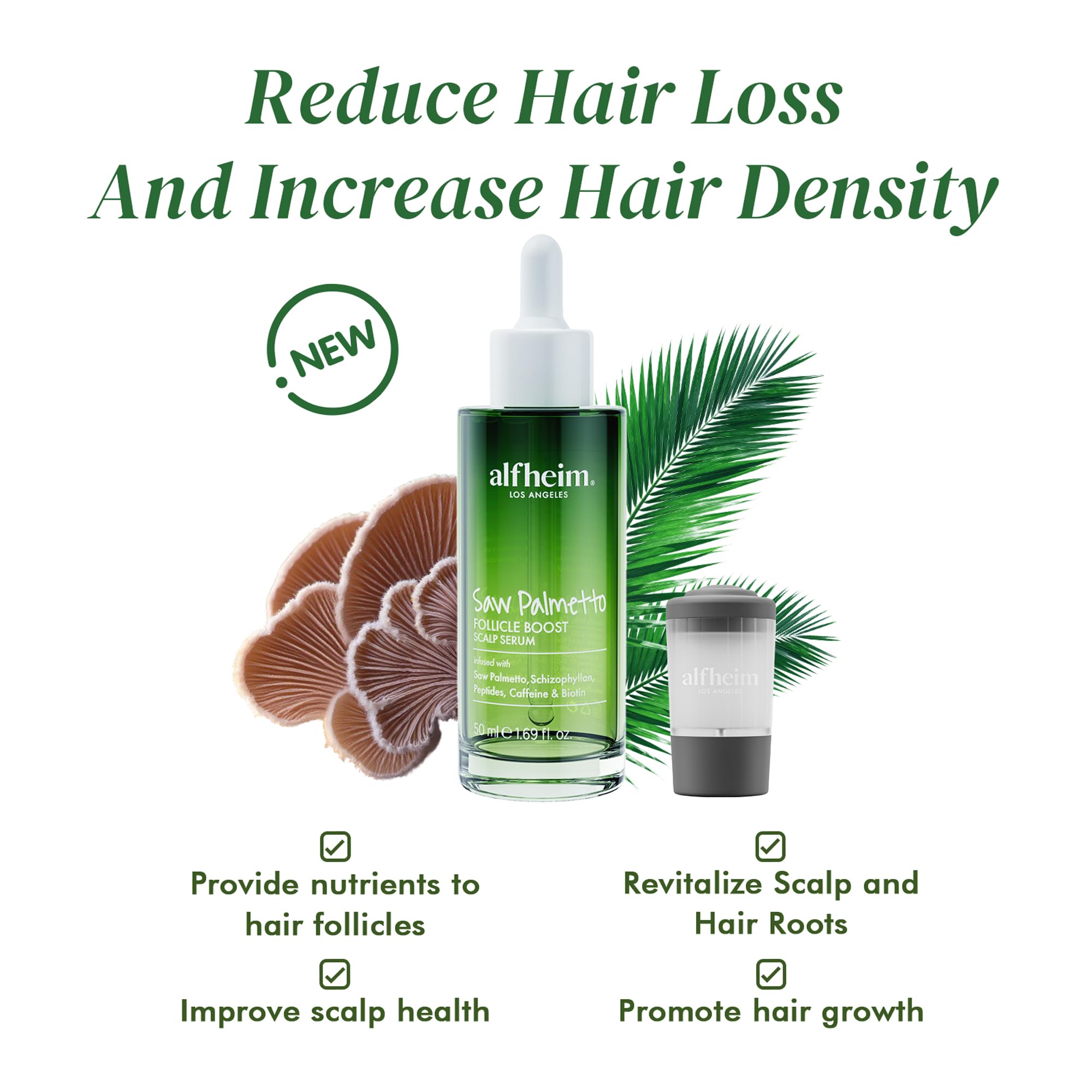 Hair density visual with ALFHEIM serum for fuller look.