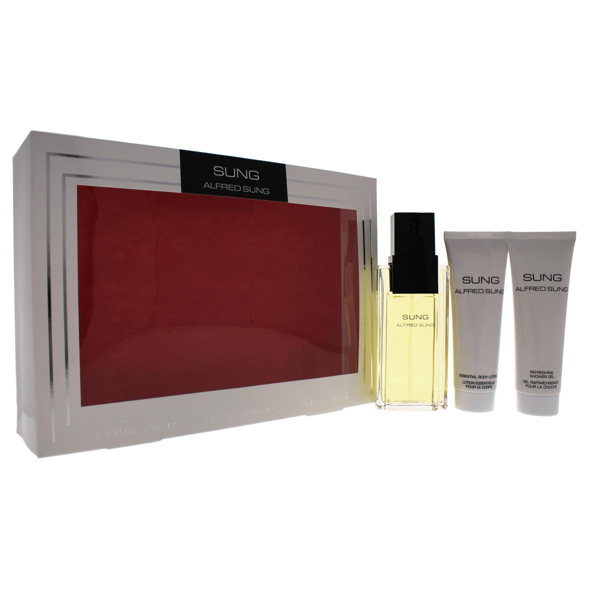Alfred Sung Sung for Women gift set bottle shows EDT with everyday casual wear versatility.
