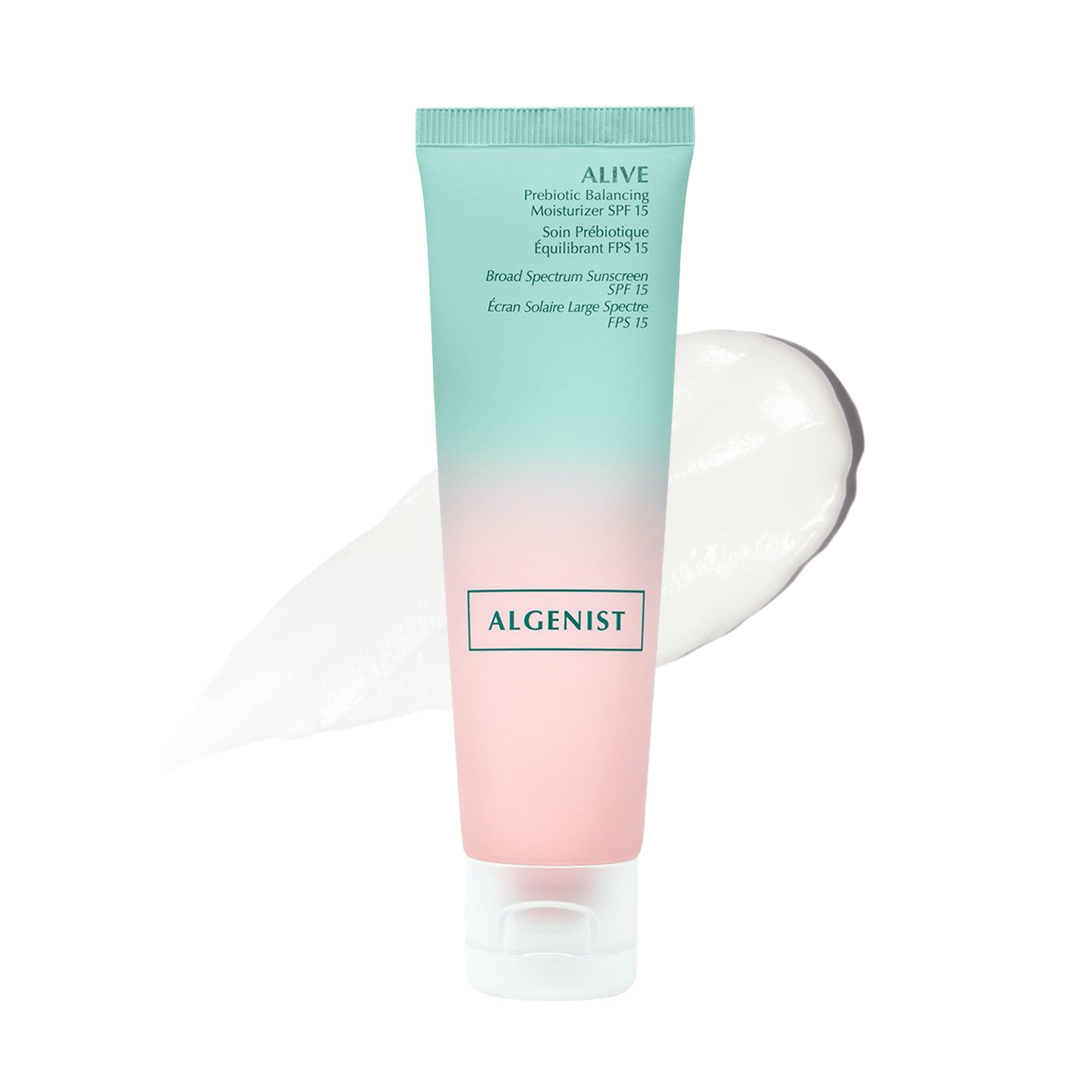 Algenist ALIVE face moisturizer with SPF15 hydrates and balances skin.