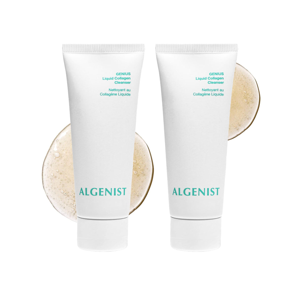 Algenist GENIUS Liquid Collagen Foaming Cleanser bottle-top ideal for travel makeup removal