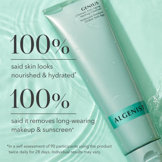 Algenist GENIUS melting cleanser texture showing oil phase ideal for removing long-wearing makeup.