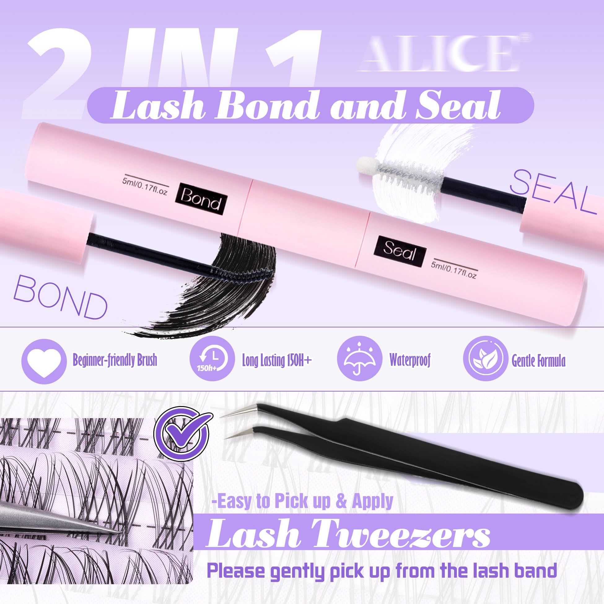 ALICE lash clusters kit lash glue bond for secure wear throughout the day
