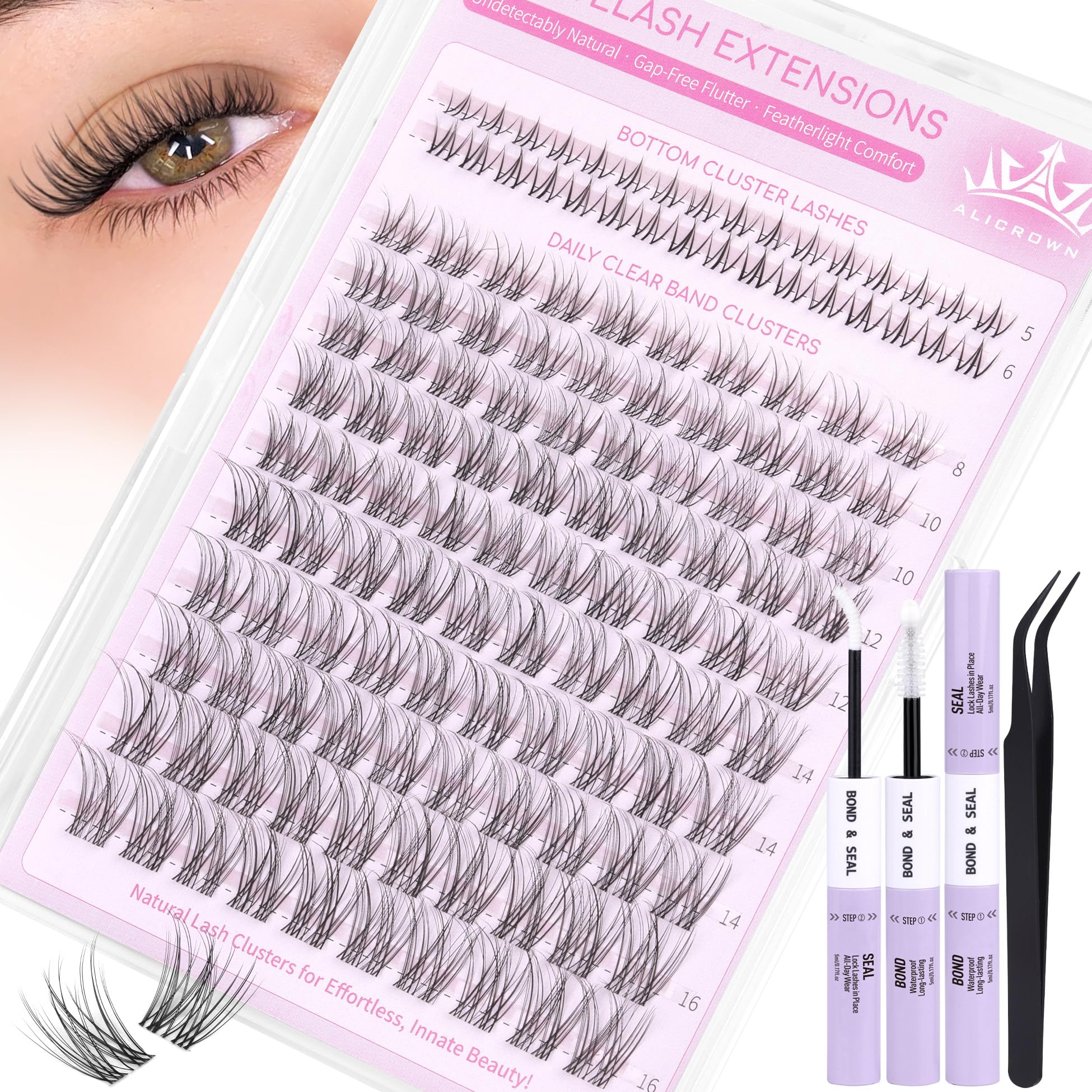 ALICROWN HAIR DIY Lash Extension Setup close-up illustrating at-home lash styling