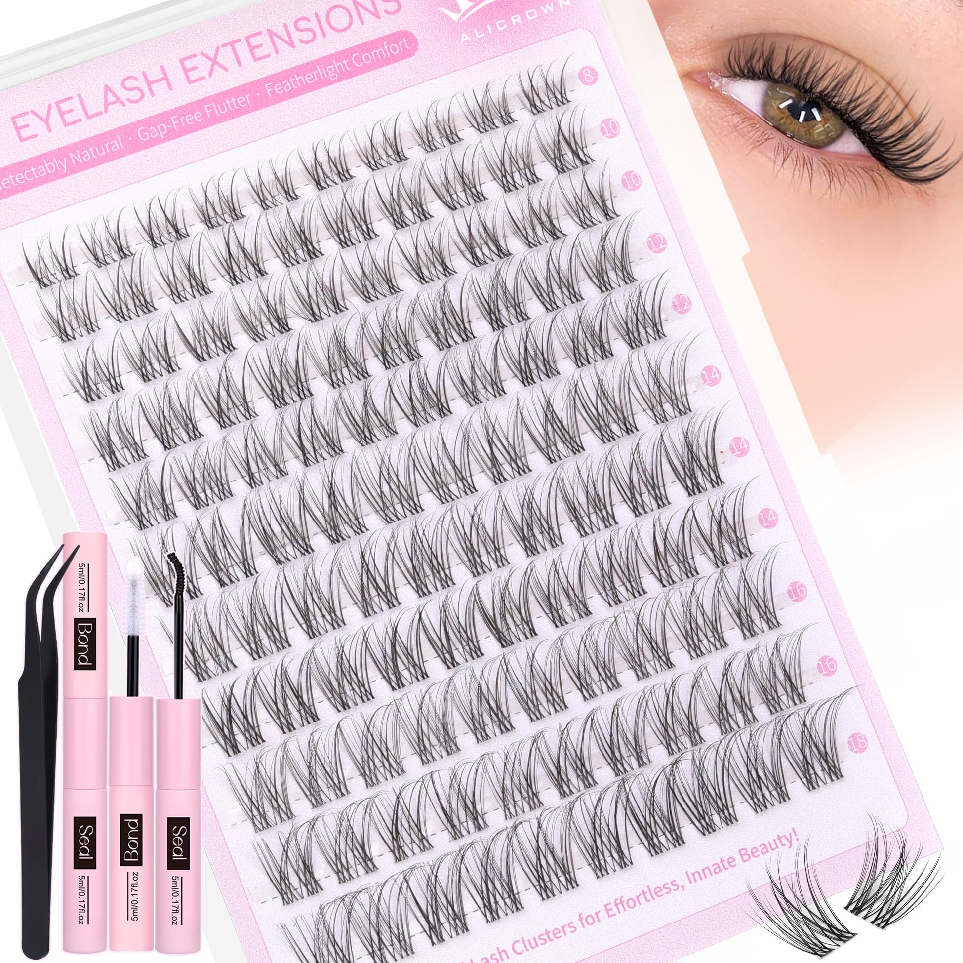 ALICROWN HAIR Natural Lash Clusters Kit offers a compact at-home setup.