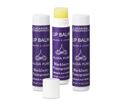 ALIDA PURE Blackberry Pomegranate lip balm tube front view for smooth lips