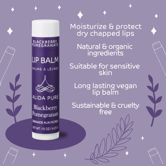 ALIDA PURE lip balm tubes in a trio showing vegan, beeswax-free hydration