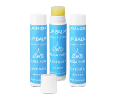 ALIDA PURE Lavender Lip Balm tube front shows vegan, beeswax-free formula for dry lips.