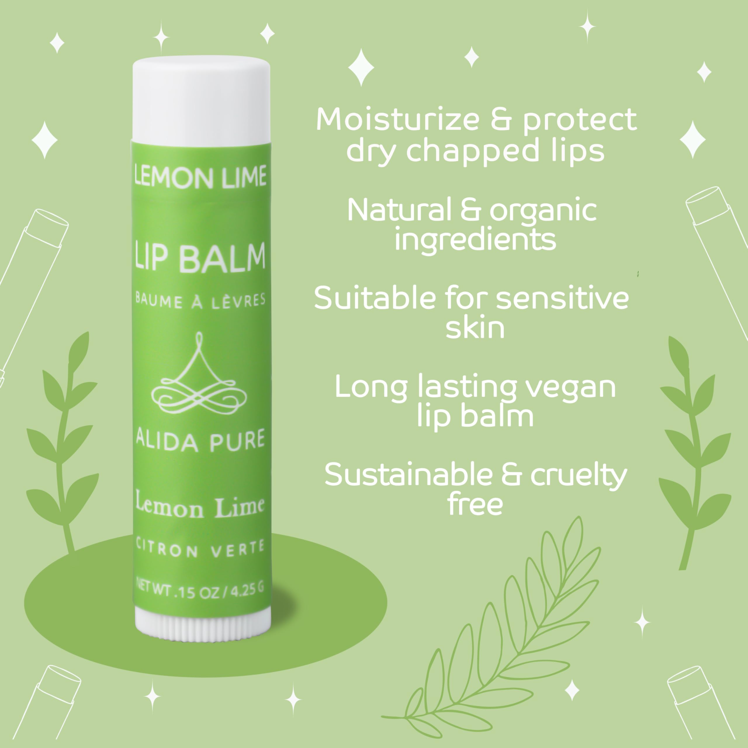 ALIDA PURE Lemon Lime Lip Balm swatch showing smooth, hydrated lips