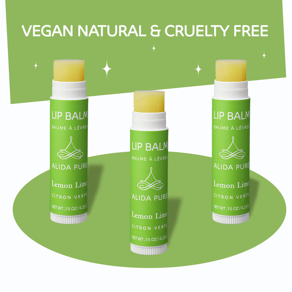 ALIDA PURE Lemon Lime Lip Balm trio with sustainable packaging