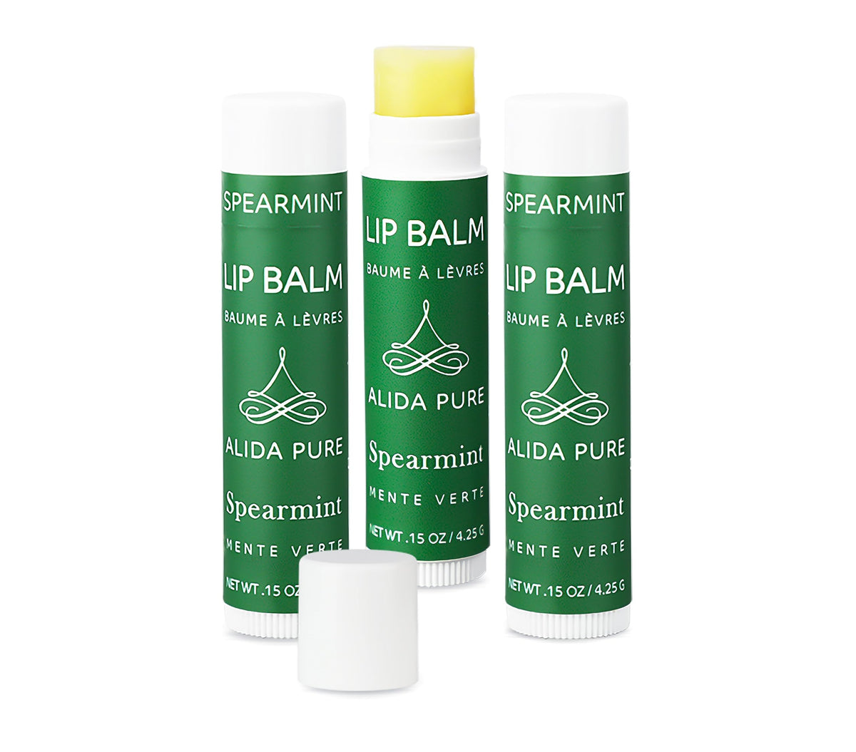 ALIDA PURE Spearmint Lip Balm Collection for daily moisture in three vegan tubes.