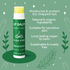 ALIDA PURE Spearmint Lip Balm Tube Closeup shows minty, soothing texture.