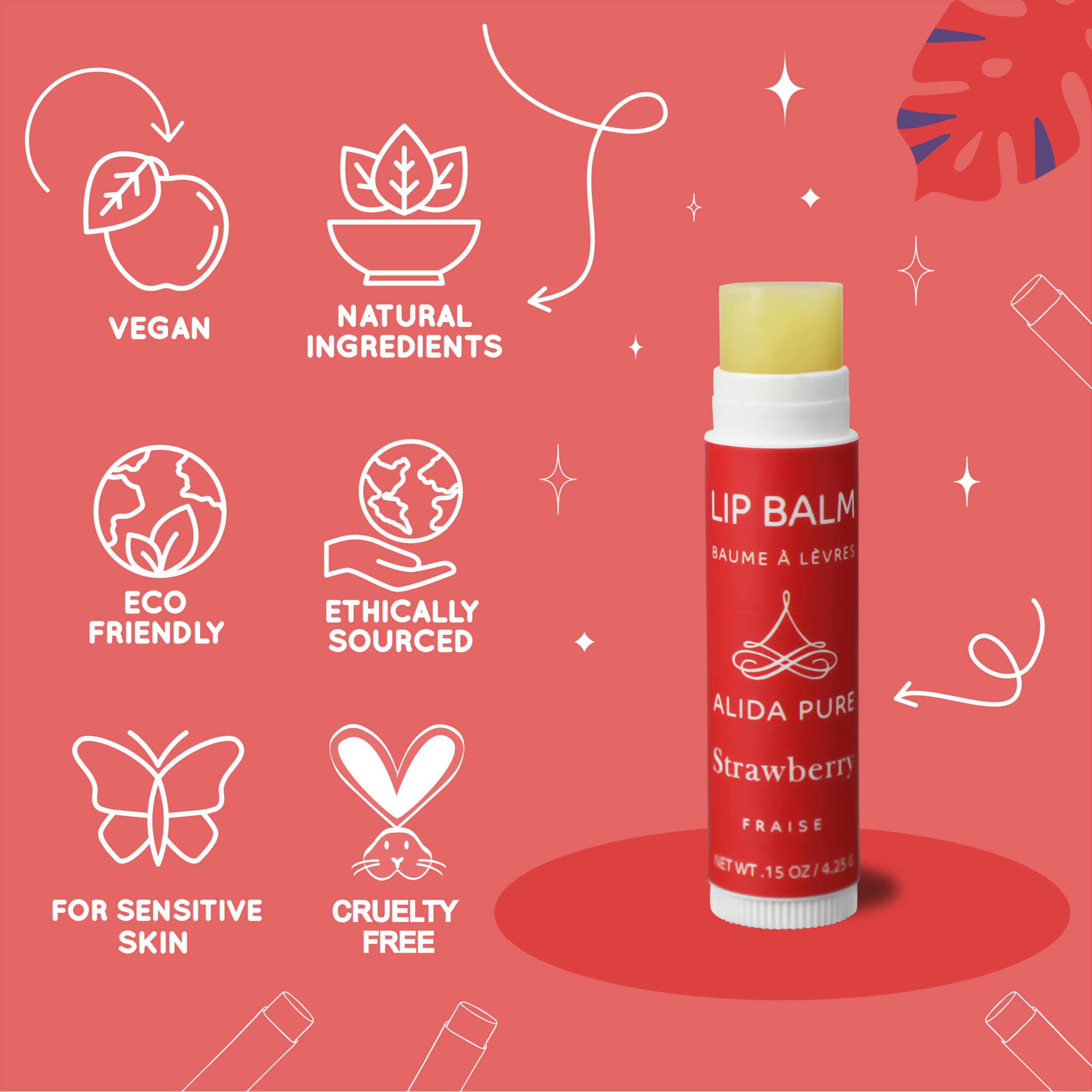 ALIDA PURE Strawberry Lip Balm tubes displayed as a trio.