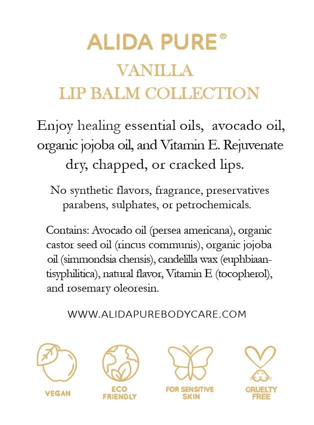 ALIDA PURE recyclable packaging emphasizes sustainable lip care.