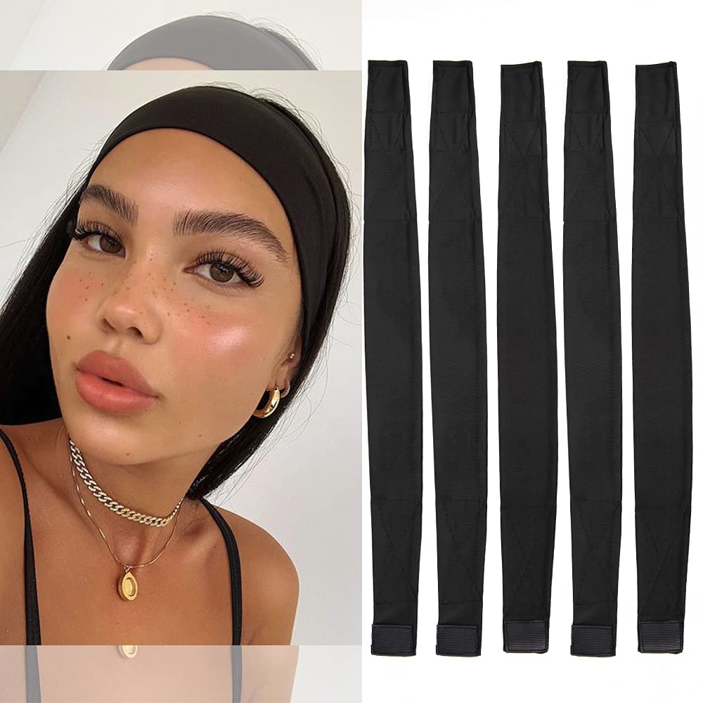 AliLeader 5Pcs silk headband in black for wig making and edge protection.