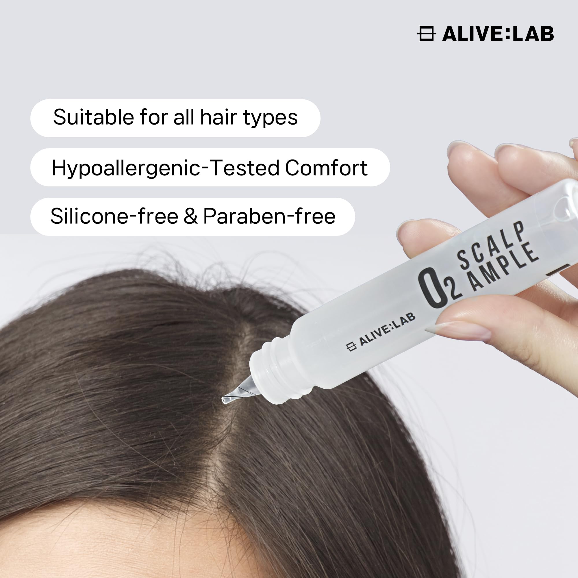 ALIVE:LAB ALIVELAB O2 centella extract visual emphasizing calming scalp relief.