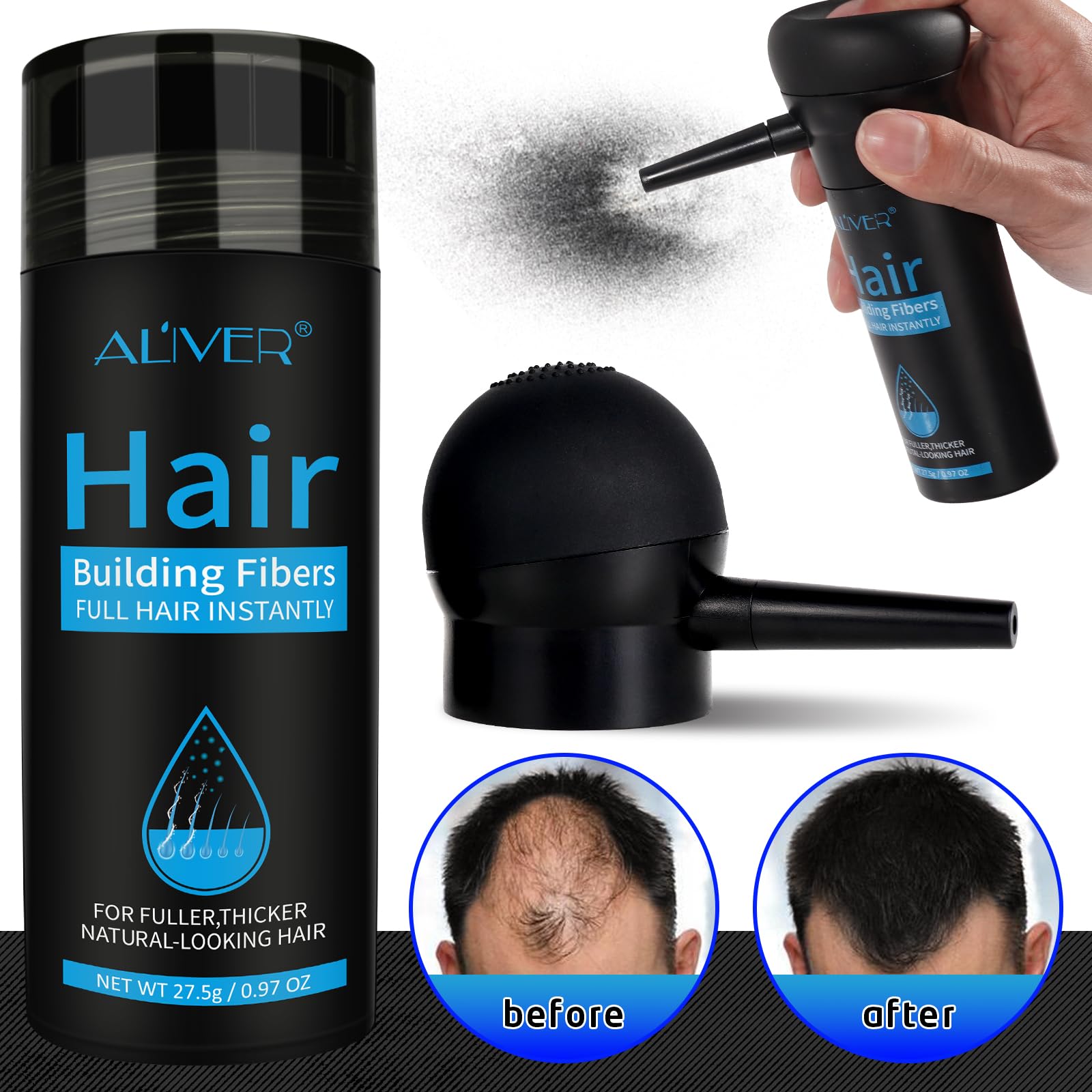 ALIVER Hair Fibers color match for a seamless blend