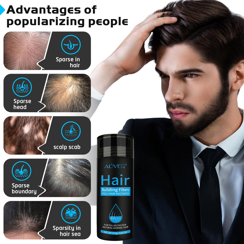 ALIVER Hair Fibers thinning areas application in action, natural look