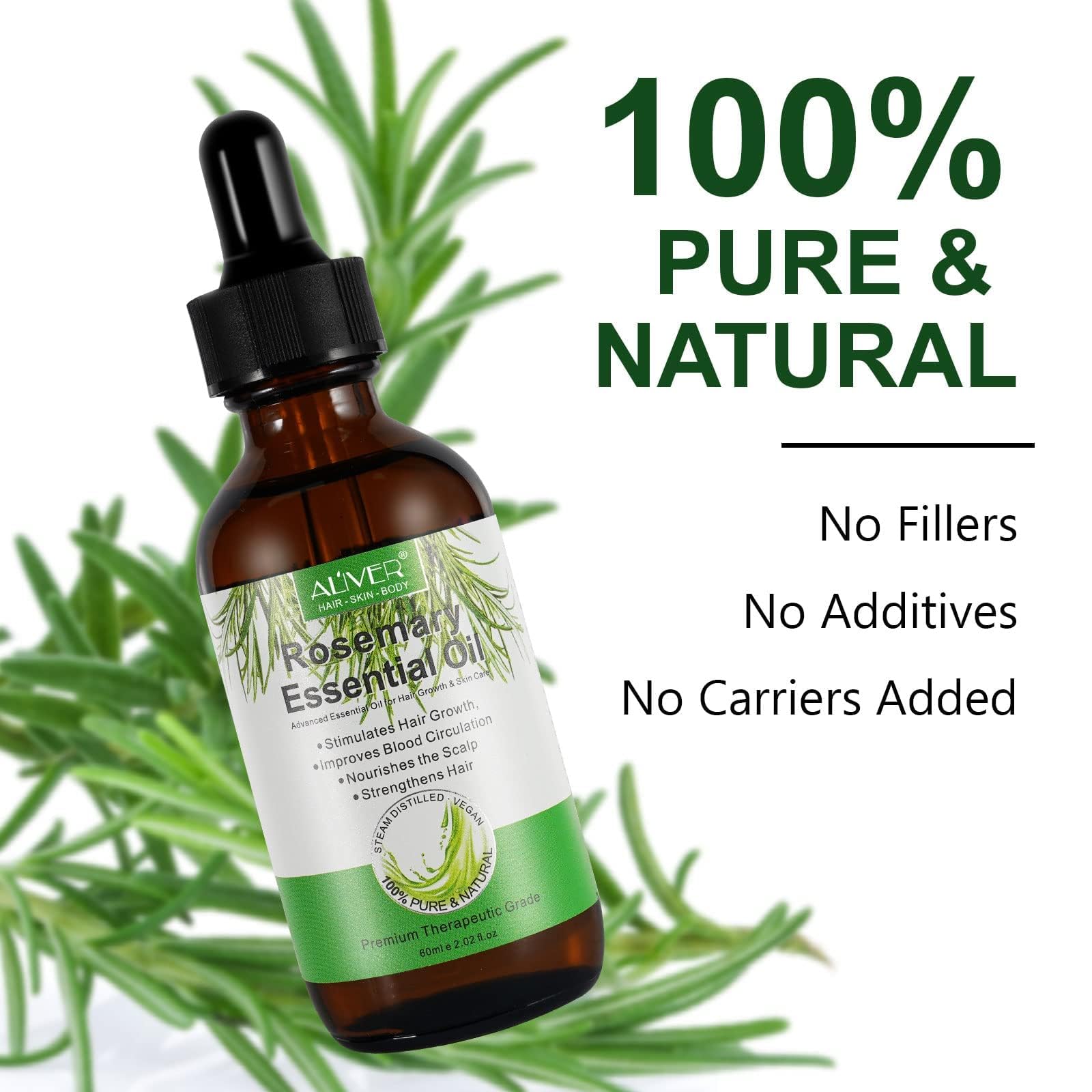 Close-up of scalp applying ALIVER rosemary oil for healthier-looking hair.