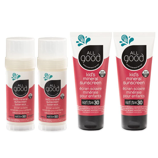 All Good SPF50 butter sticks for kids in a two-pack.