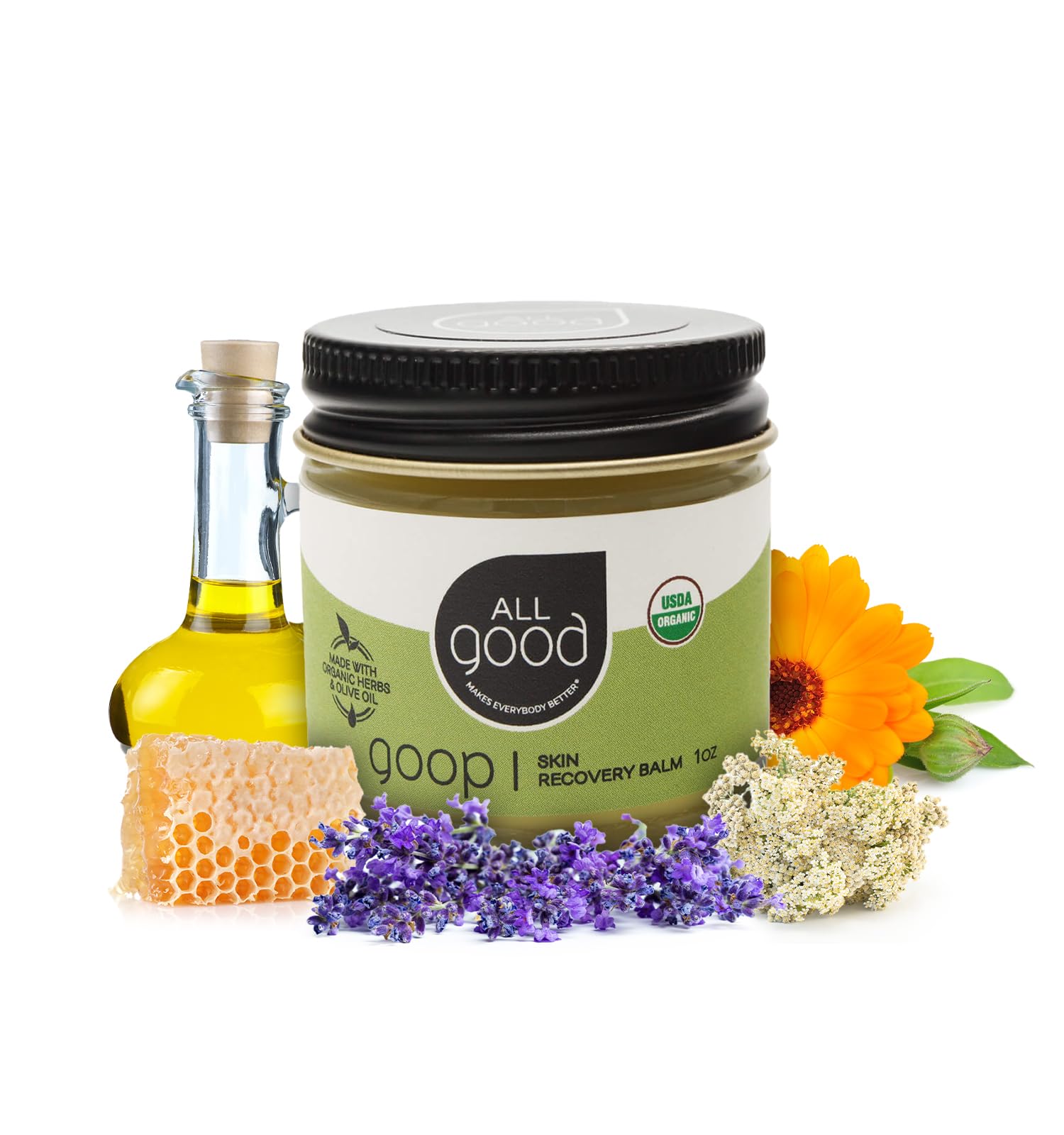 All Good Goop balm 1oz tin closeup, soothing skin before workouts.