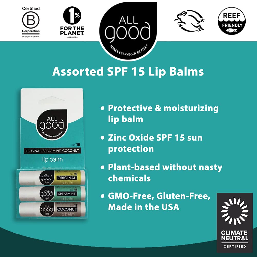 All Good SPF15 lip balm spearmint tube with refreshing scent and daily protection